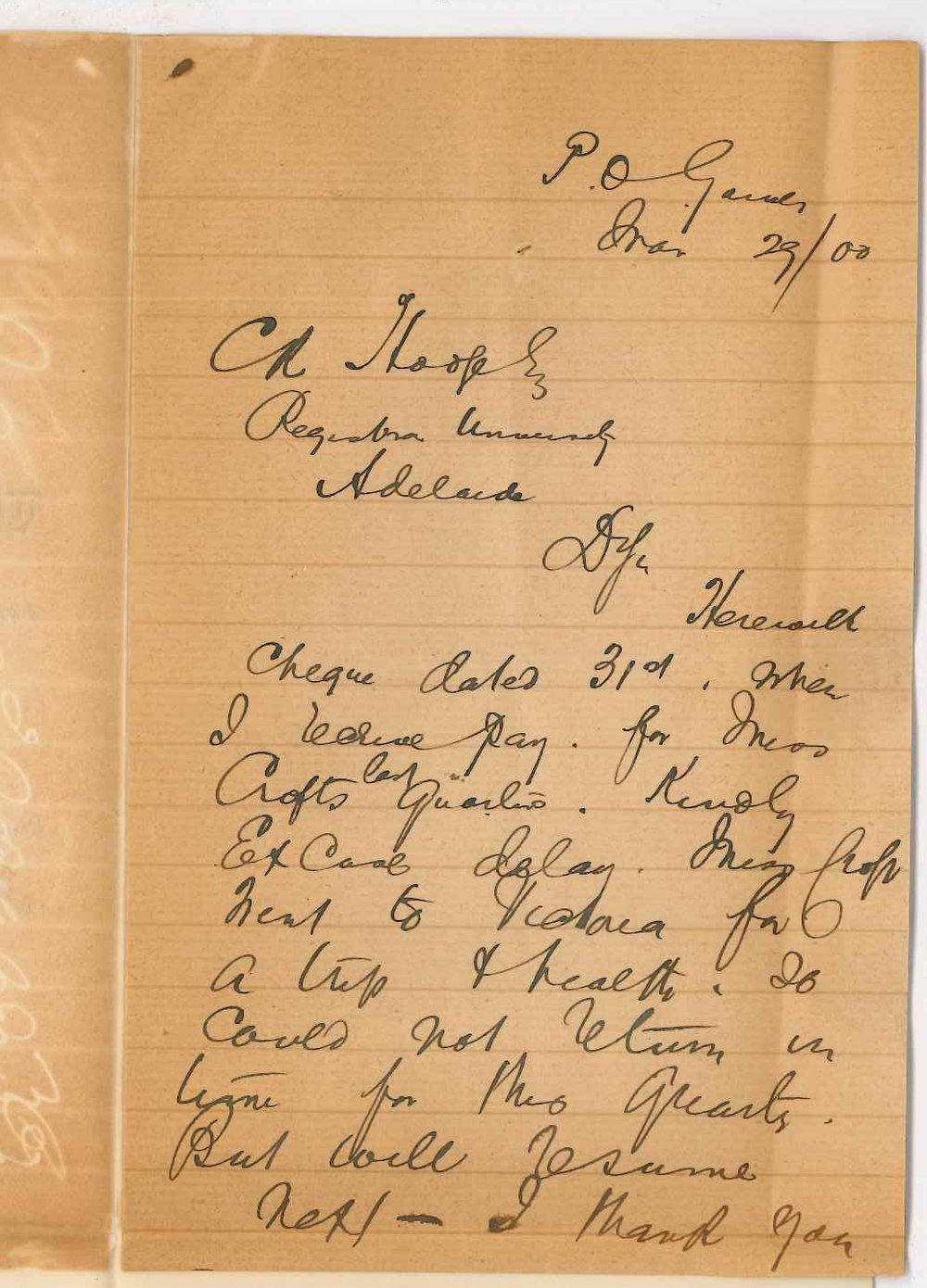 J W B Croft - Gawler - Miss Croft's Conservatorium fees