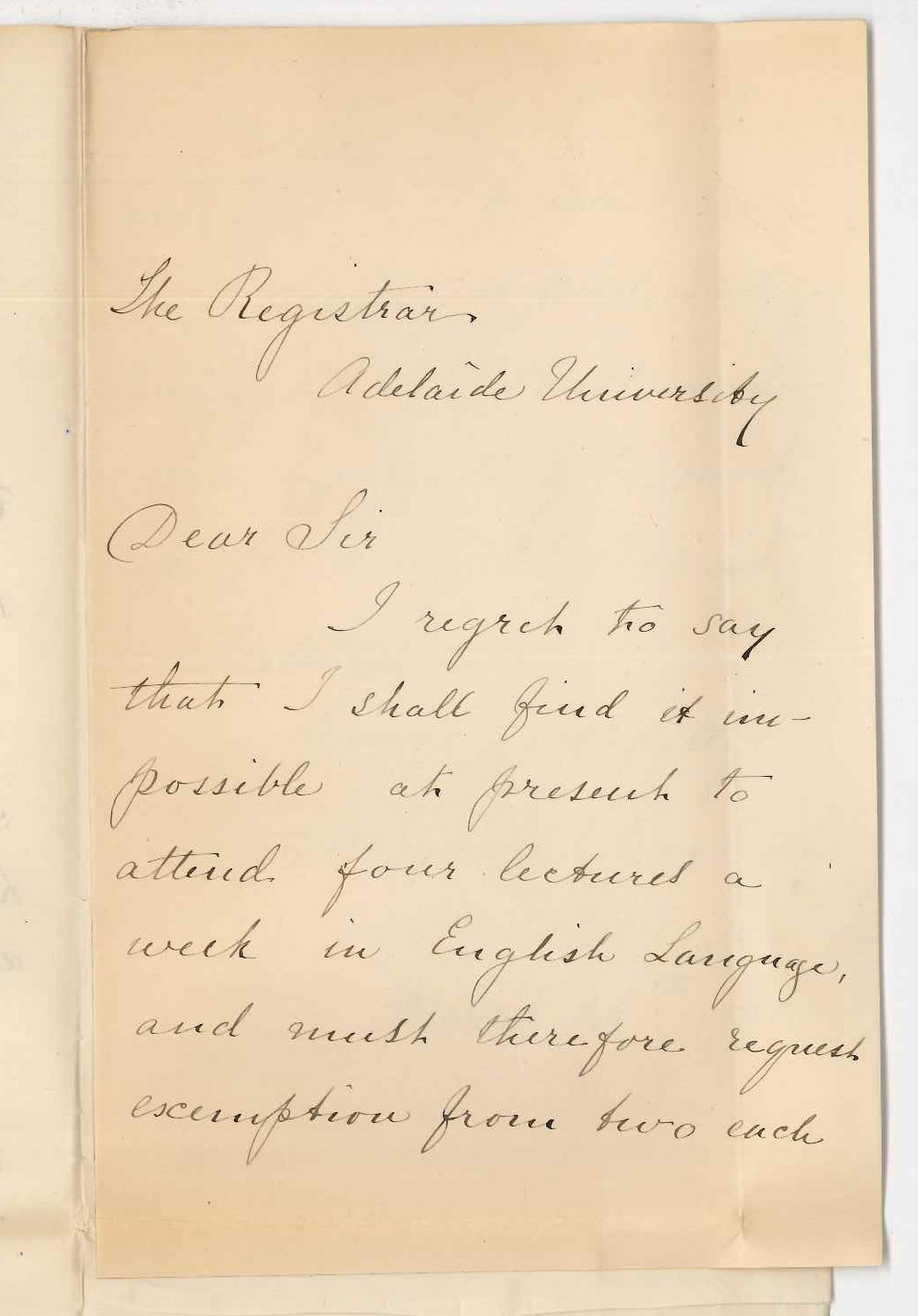 Margaret Overburg - Unable to attend four English Lectures Exemption from attendance on two