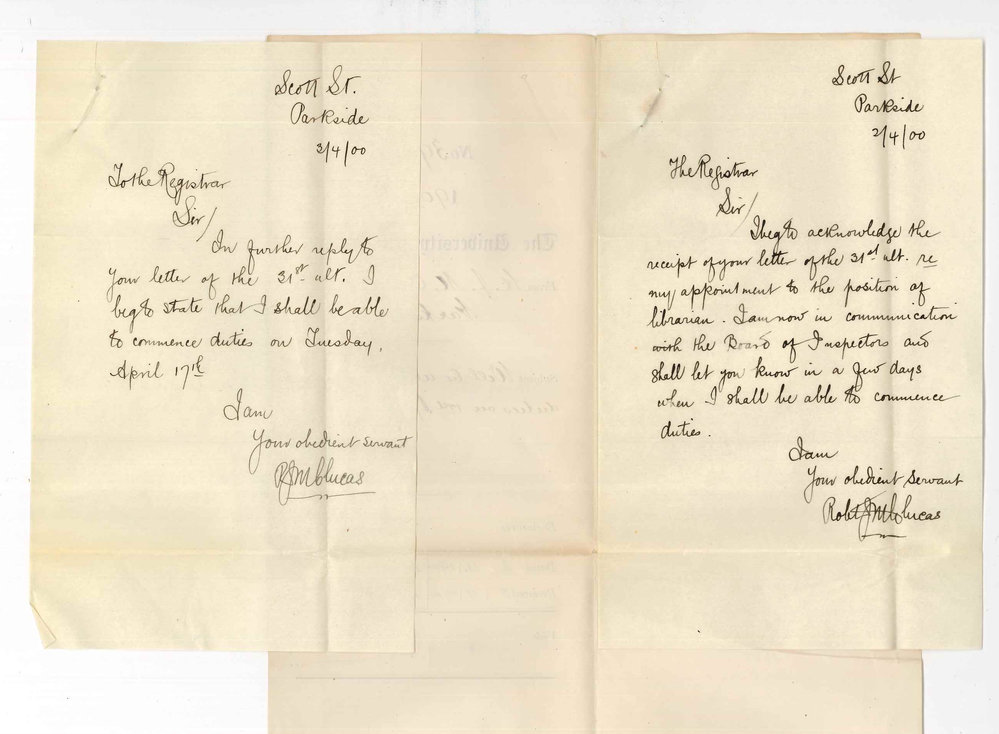 Robert James Lucas - Parkside - Will be able to commence duties as Librarian on 17th April