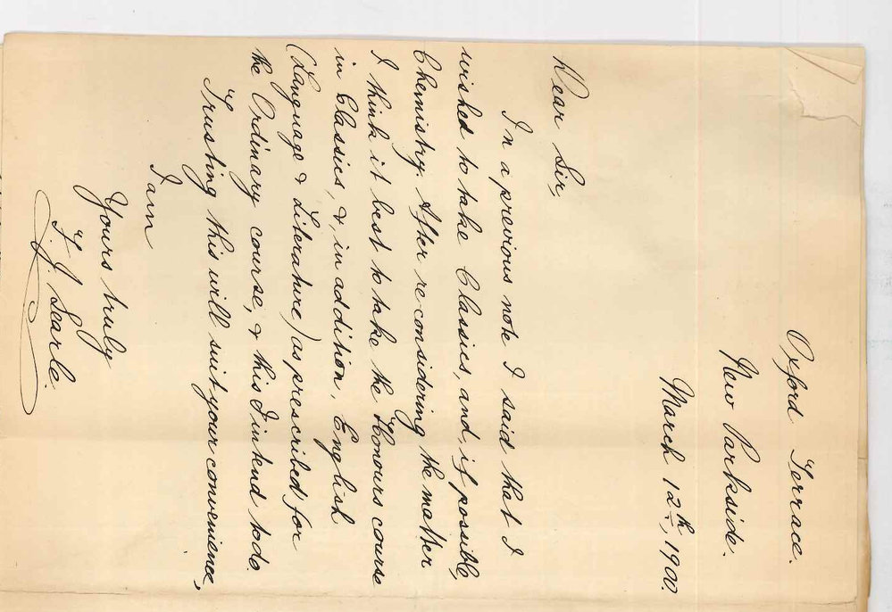 Undergraduate Students - Subjects intend taking during 1900