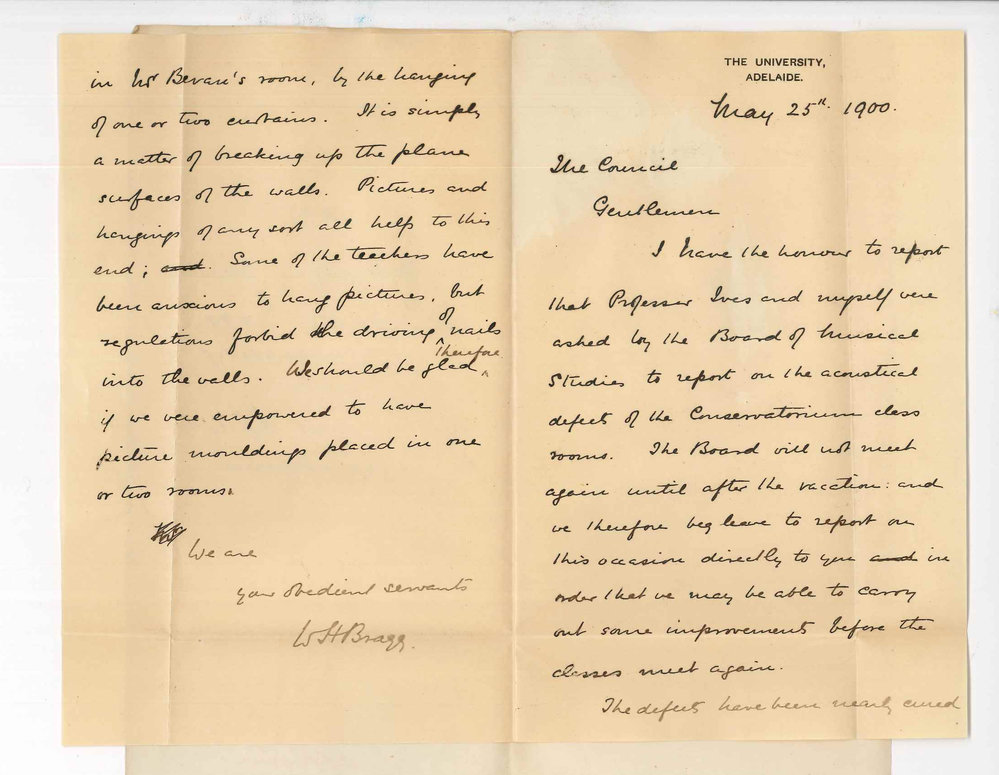 Professor William Henry Bragg - The University - Acoustical defects of the Conservatorium