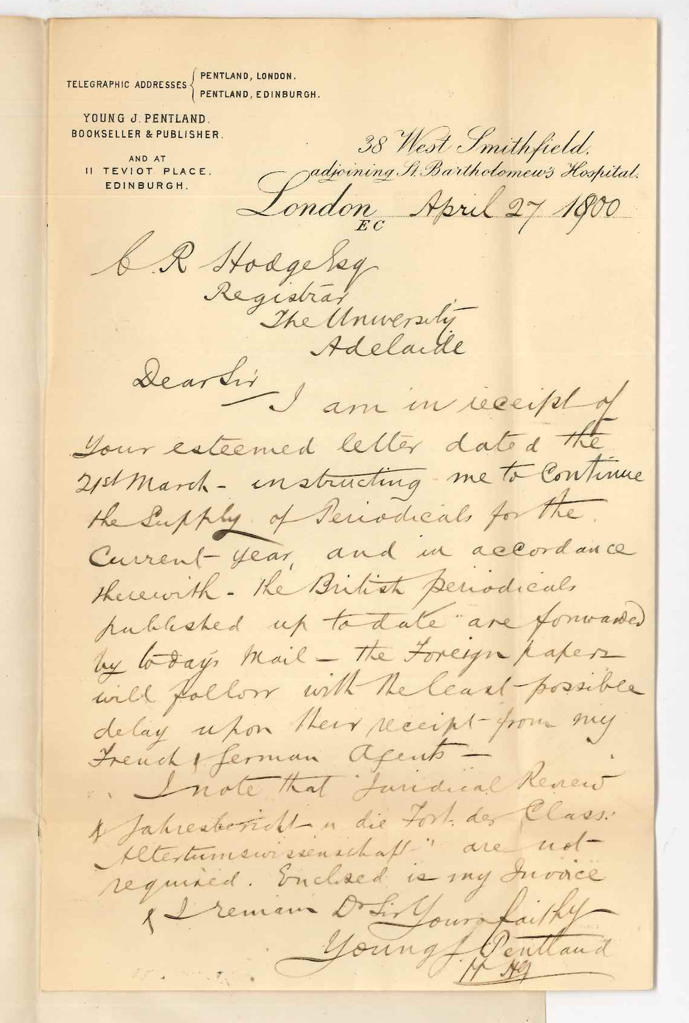 Young J Pentland - London - List of Periodicals published to date