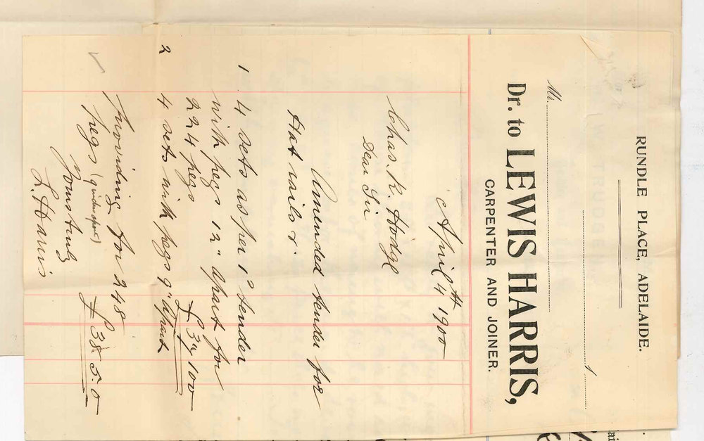 Lewis Harris and N W Trudgen - Adelaide - Tenders for platform and hat rails for Concert Hall