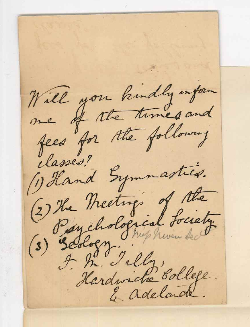 Miss F M Tilly - Hardwicke College - Hours of classes fees etc