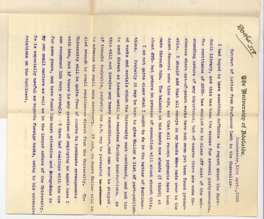Professor Horace Lamb - Manchester - Books for Barr Smith Library