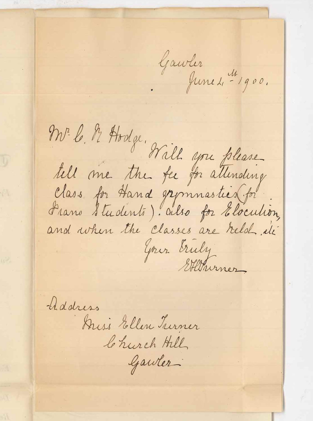 Miss E H Turner - Gawler - Classes in Elocution and Hand Gymnastics