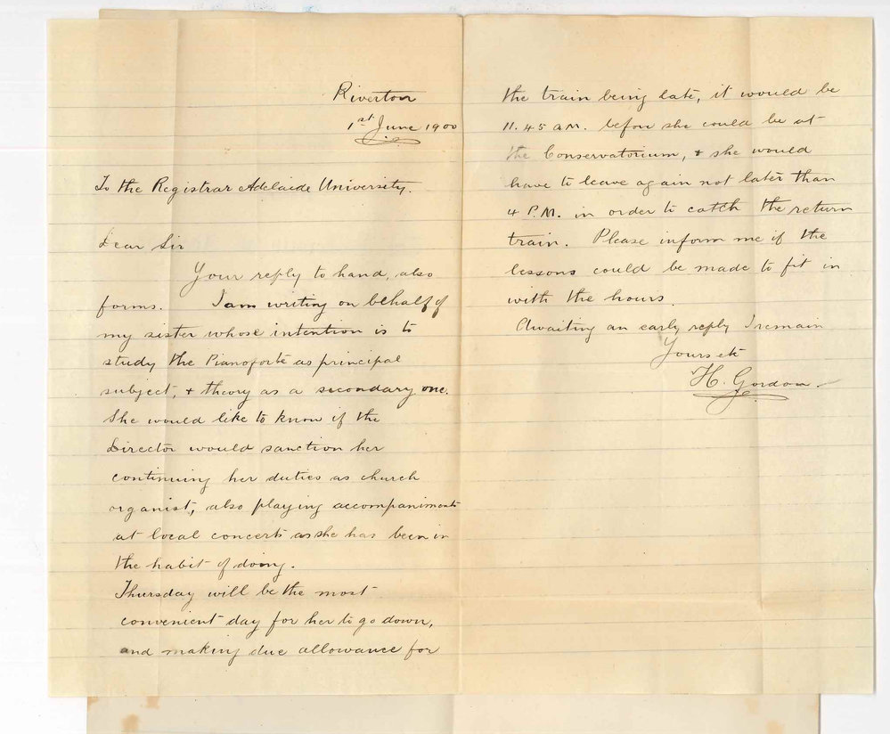 H Gordon - Riverton - Sister intends studying at the Conservatorium