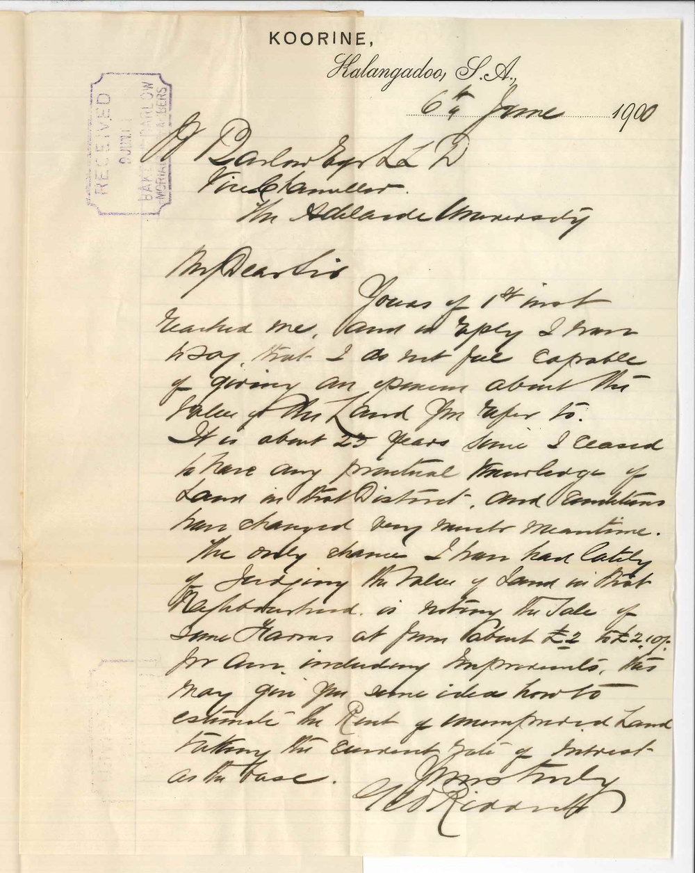 George Riddoch - Kalangadoo - Concerning Tatiara Lands