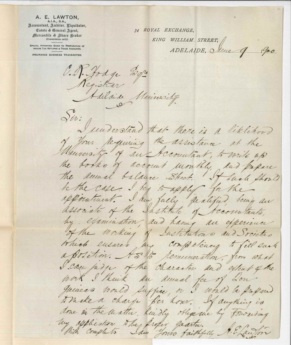 A E Lawton - Adelaide - Application position as Accountant