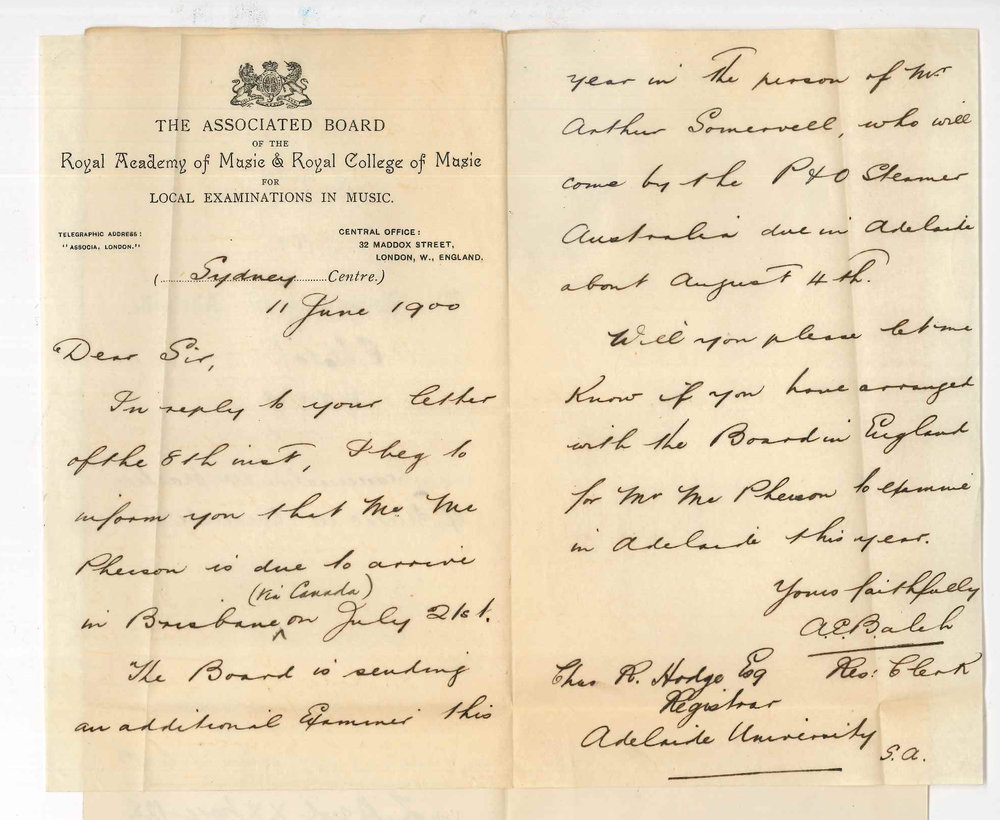 A E Balch - Resident Clerk - Associated Board - Sydney - Examinations in Practice of Music in November