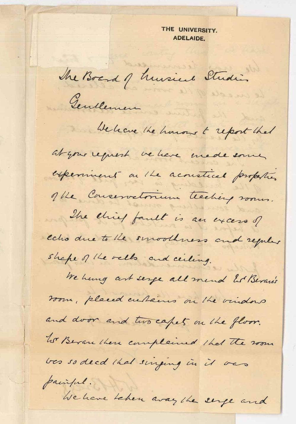 Professor Joshua Ives and Professor William Henry Bragg - Acoustics of Conservatorium Rooms