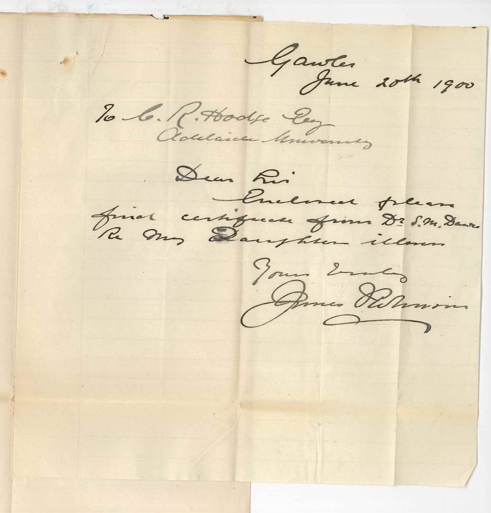 James Robinson - Gawler - Lessons missed by Miss F Robinson through illness