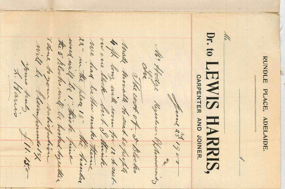 Lewis Harris and N W Trudgen - Tenders for platform at Conservatorium