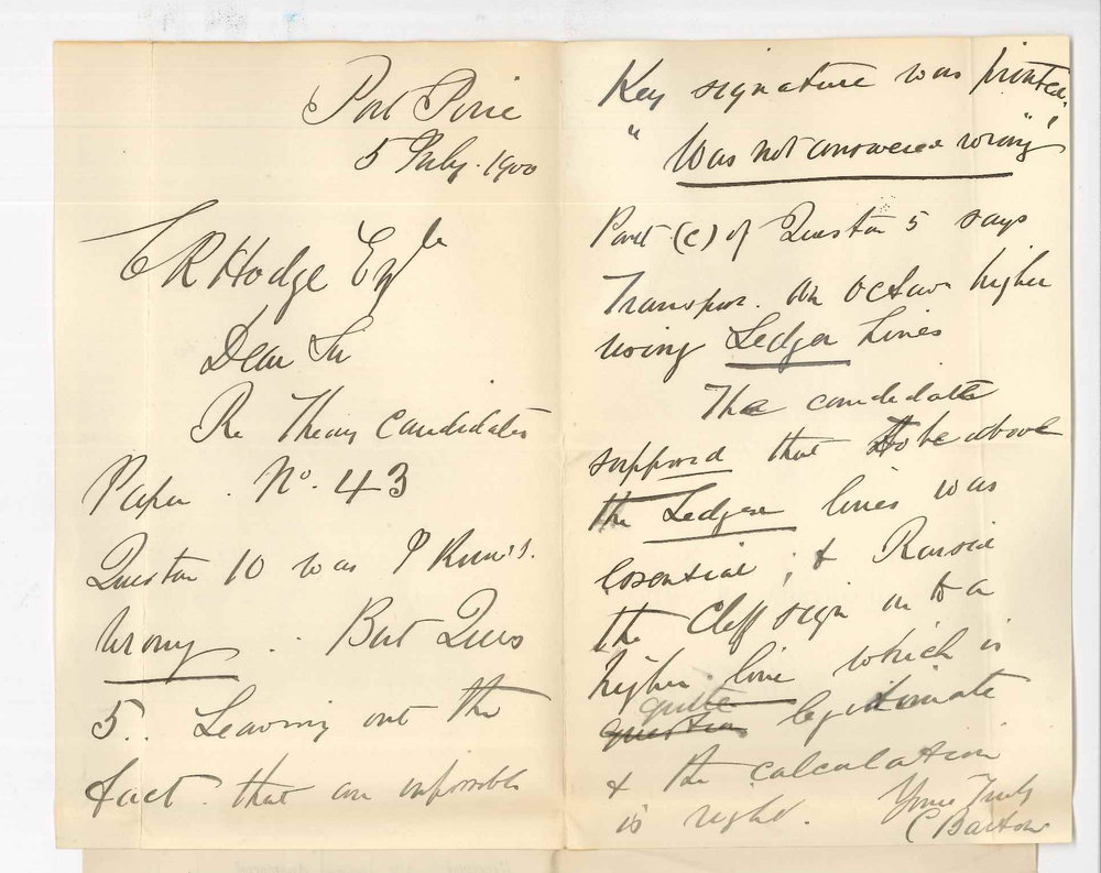 Caulfield Barton - Port Pirie - Candidate Number 43 Primary Theory Examination