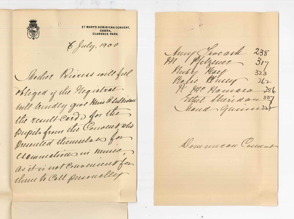 Dominican Convent Cabra - Clarence Park - Requesting cards of candidates marks