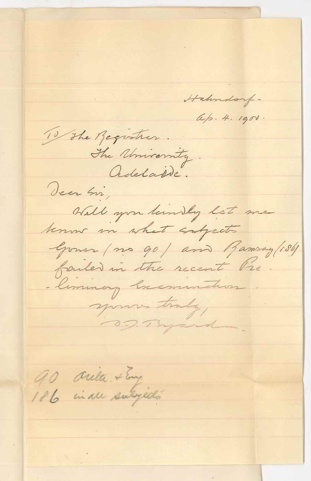 Douglas John Byard - Hahndorf - Failure of No 90 Goner and No 186 Ramsay in Preliminary Examination