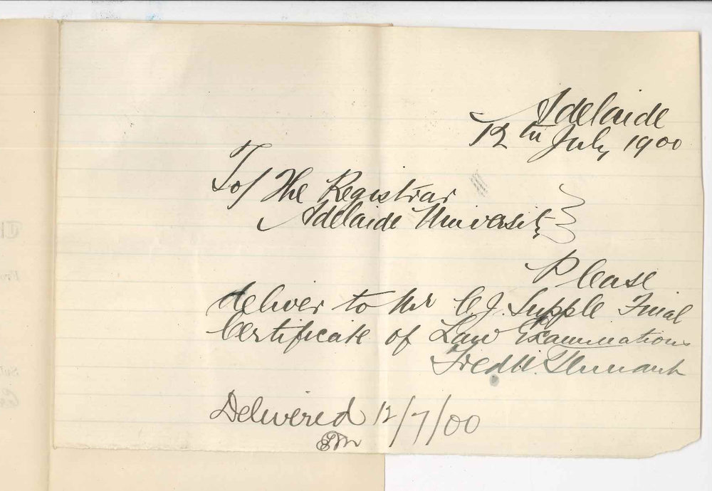Frederick Augustus Tennant - Adelaide - Authority to deliver Final Law Certificate to C J Supple