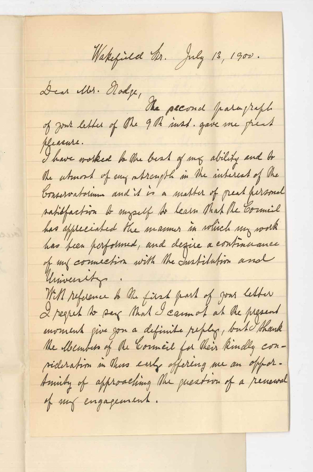 Herr Reimann - Adelaide - Concerning re-appointment as Teacher of Pianoforte at the Conservatorium