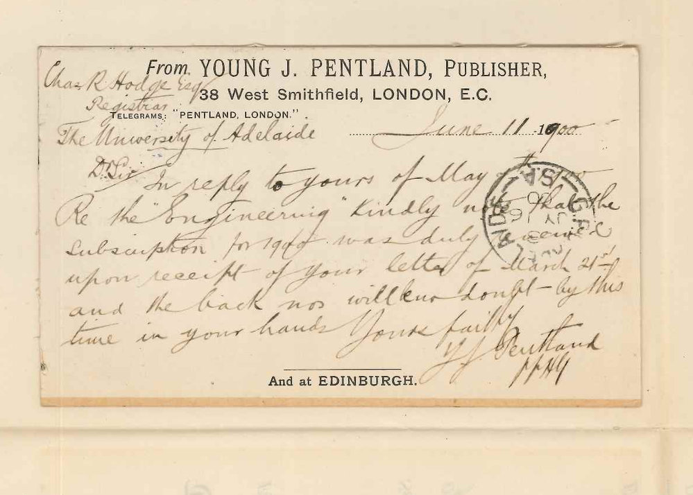 Young J Pentland - London - Concerning back numbers of Engineering