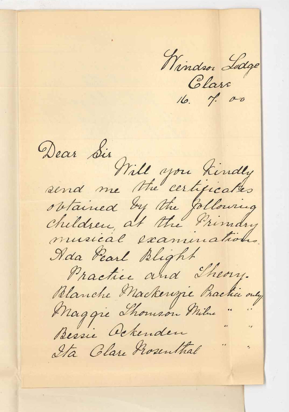 Miss A G Webb - Clare - Requesting Music Certificates