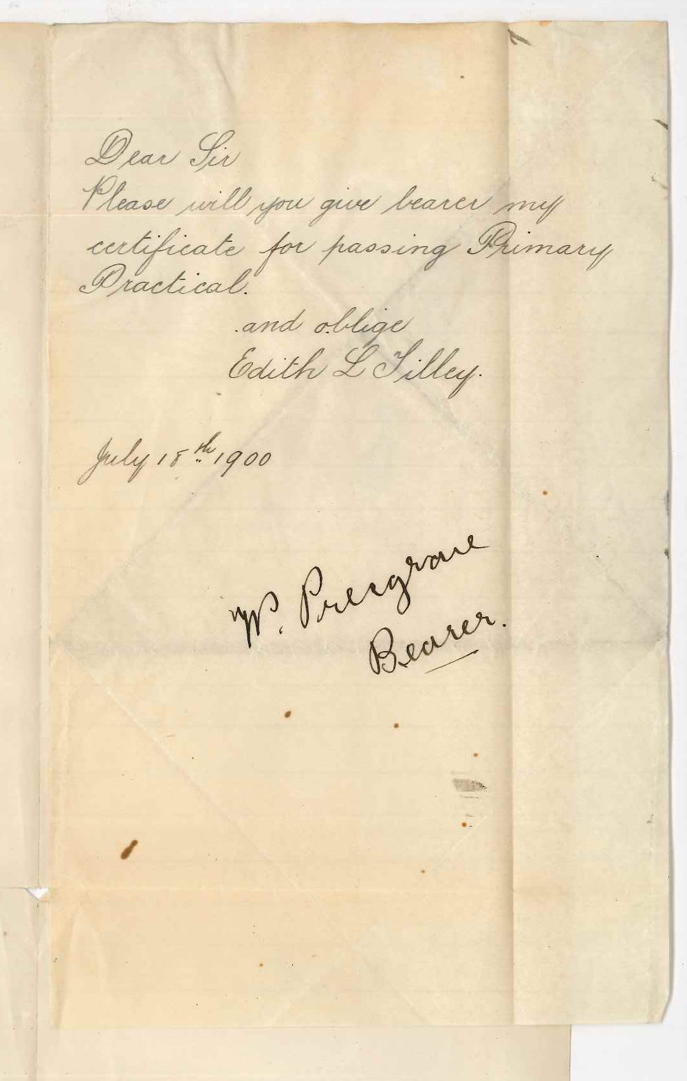 Miss Edith L Tilley - Requesting Music Certificate