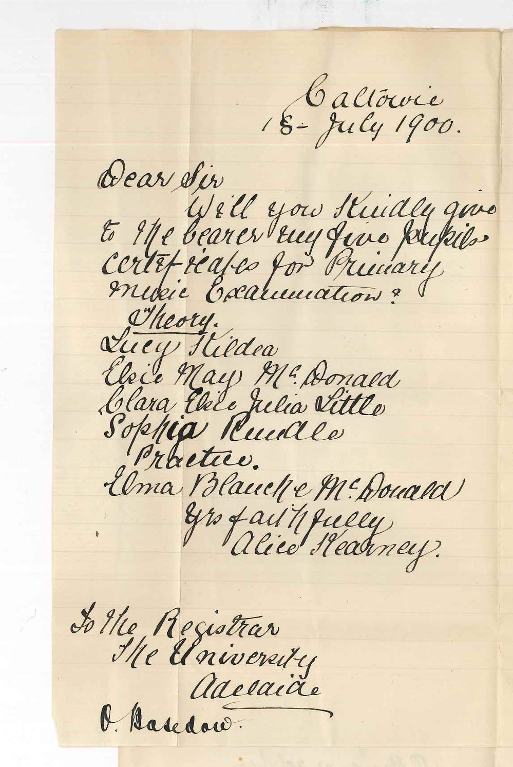 Miss Alice Kearney - Caltowie - Requesting Music Certificates