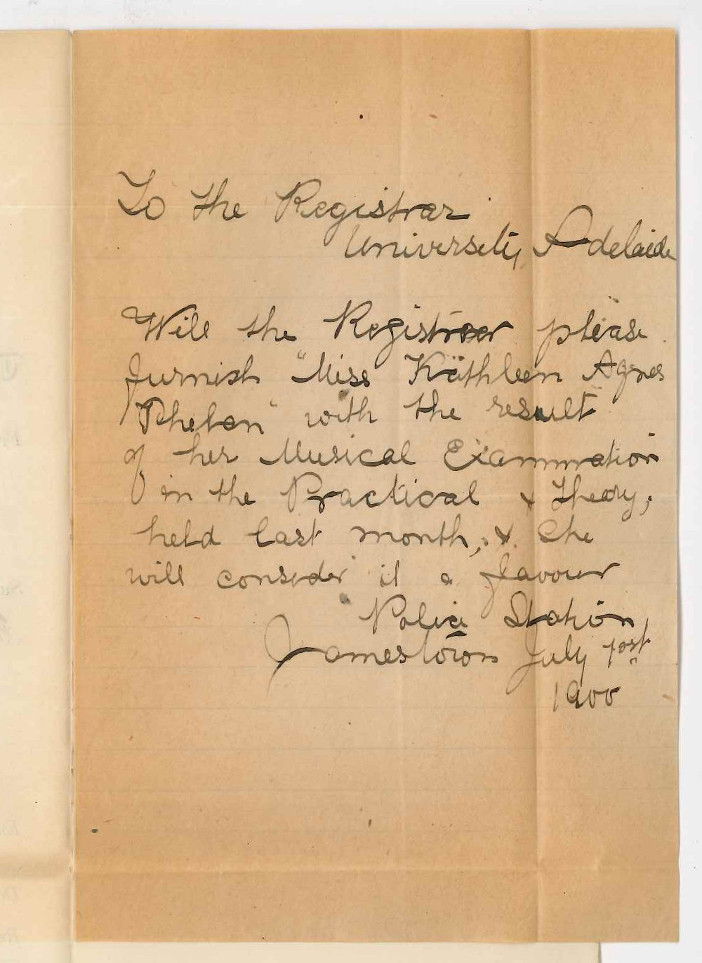 Miss K A Phelan - Jamestown - Requesting results of Primary Music Examination