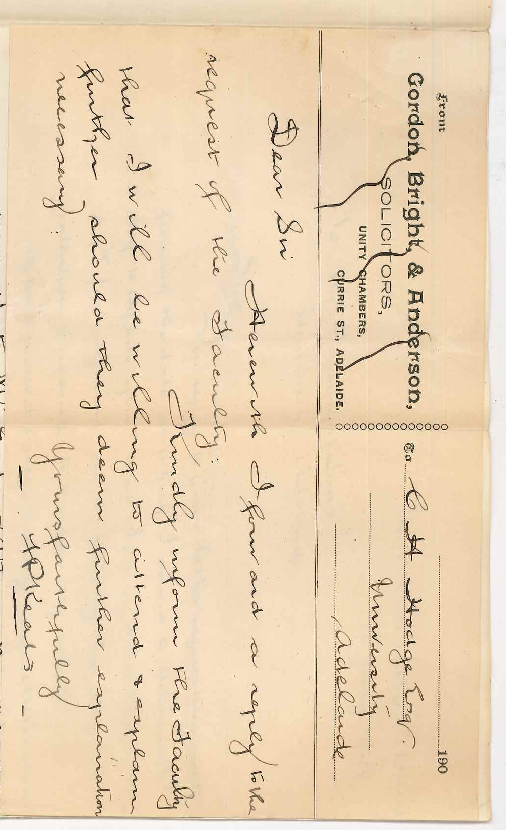 Frederick Phillips Keats - Adelaide - Concerning LLB Course
