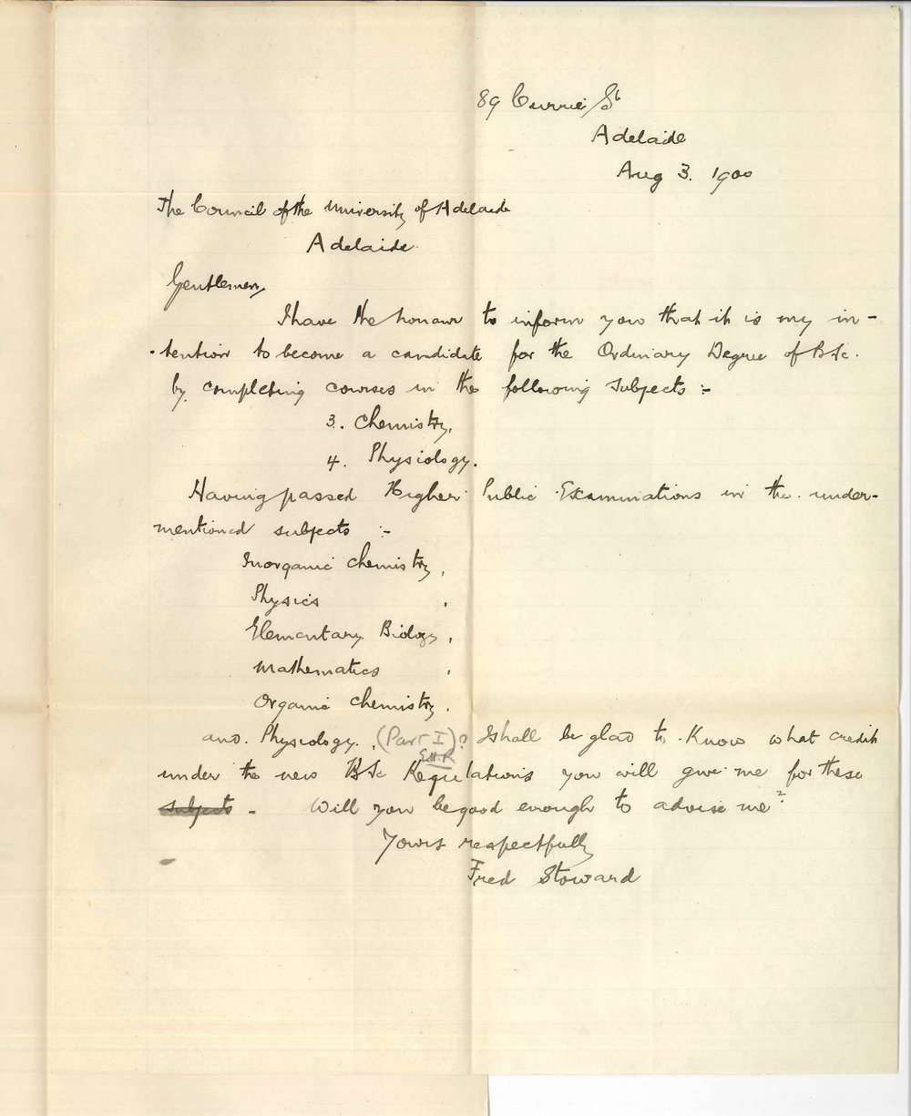 Fred Stoward - Adelaide - Credit for subjects passed under Higher Public Regulations