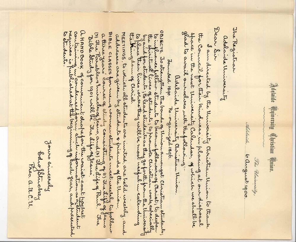 Edward J Stuckey - The University - Concerning Christian Union and Request for permission to place a small bookcase in Classics Room