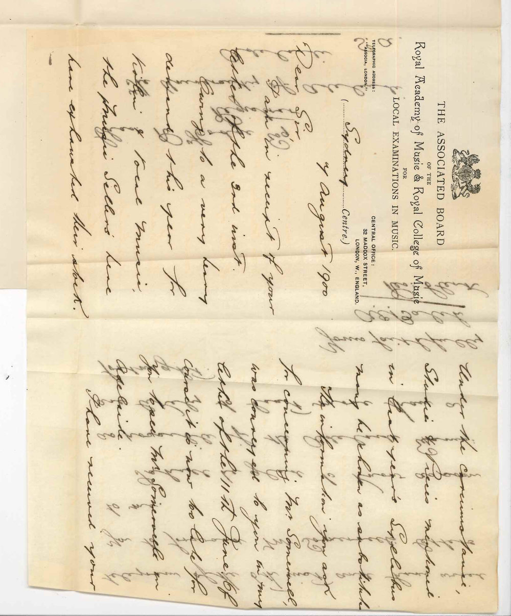 A E Balch - Resident Clerk - Associated Board - Sydney - Concerning Music for Examinations and address of Examiner in Sydney etc