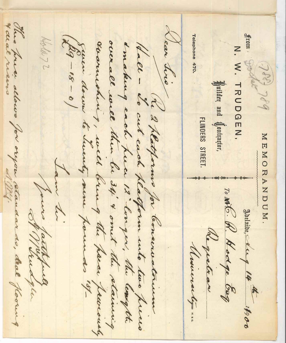 Nicholas W Trudgen - Adelaide - Tender for two platforms for Conservatorium