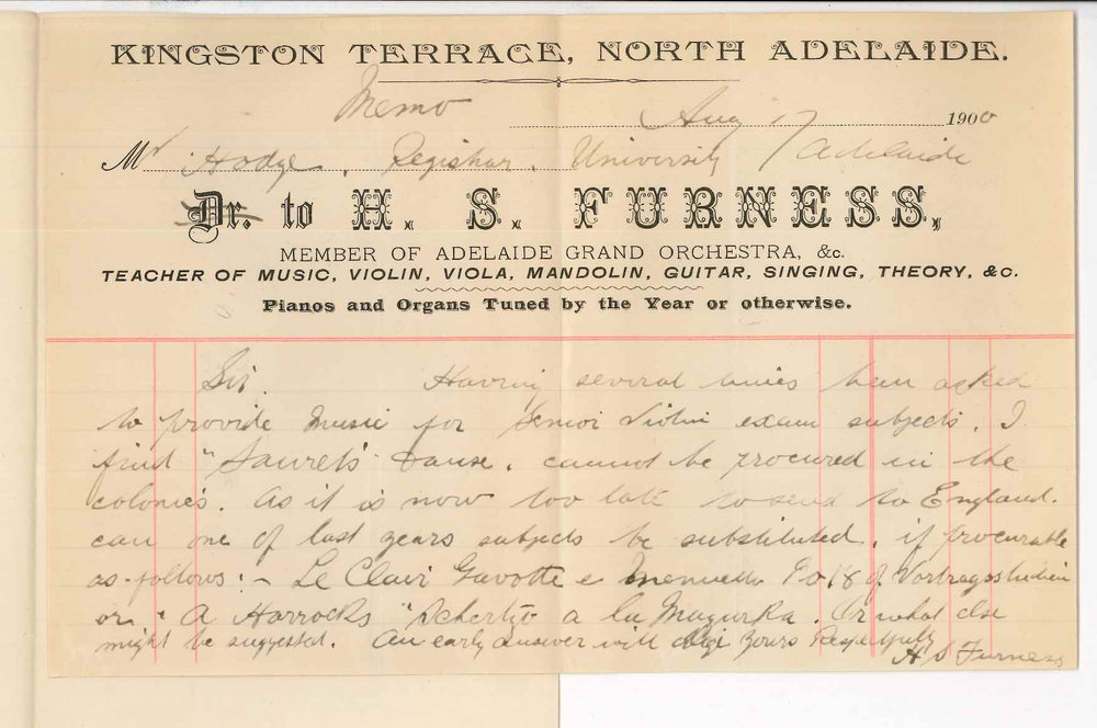 H S Furness - North Adelaide - Music for Examination