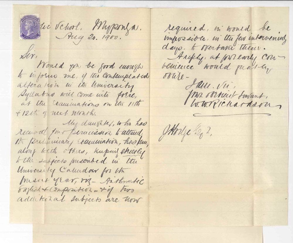 W W Richardson - Public School Myponga - Concerning Preliminary Examination