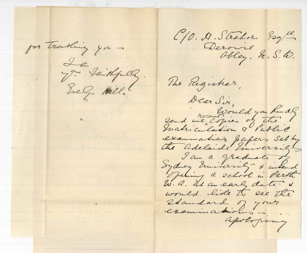 Miss Evelyn Hill - Obley NSW - Information concerning Public Examinations