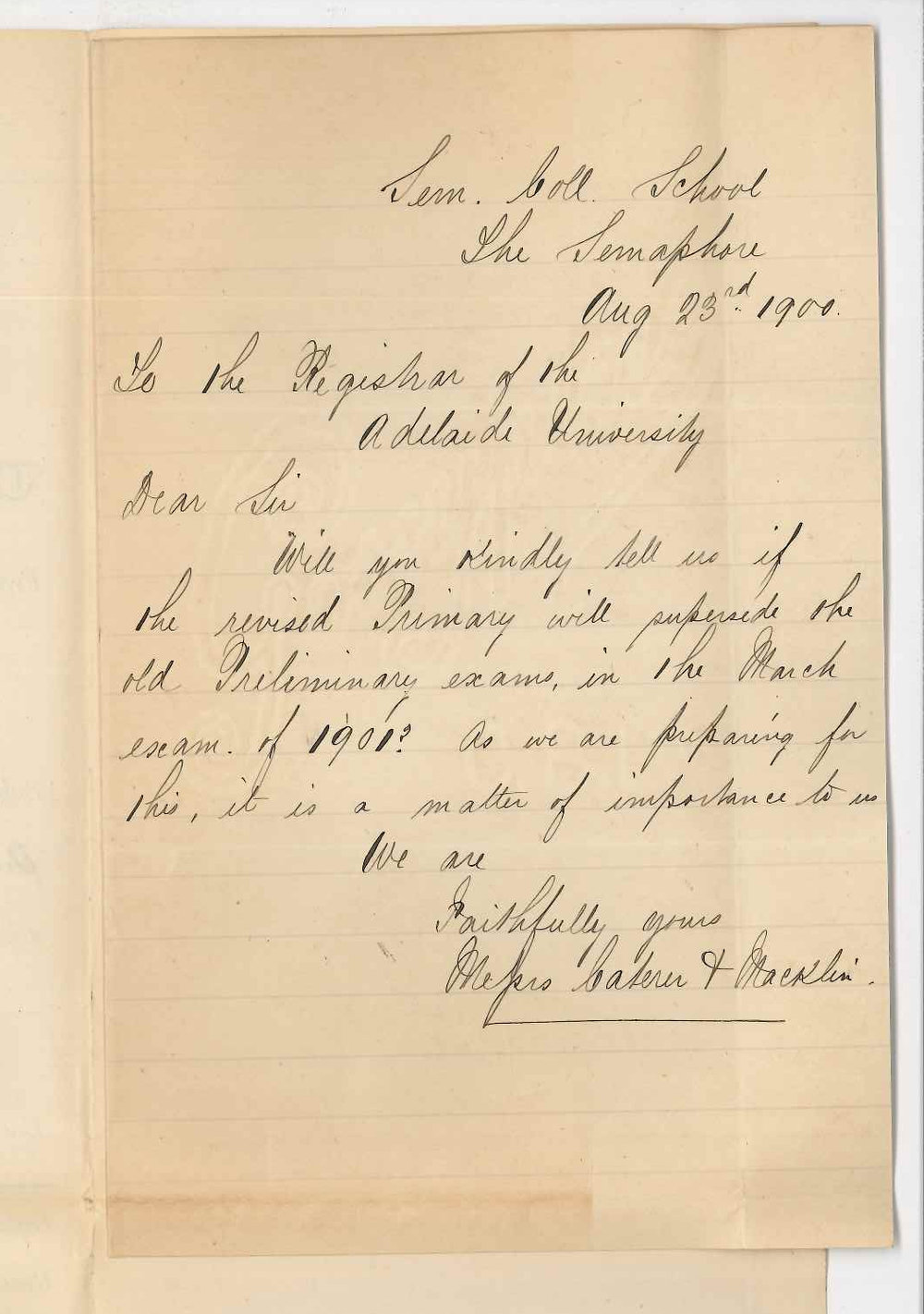 Caterer and Macklin - Semaphore College School - When new Regulations for Public Examinations come into force