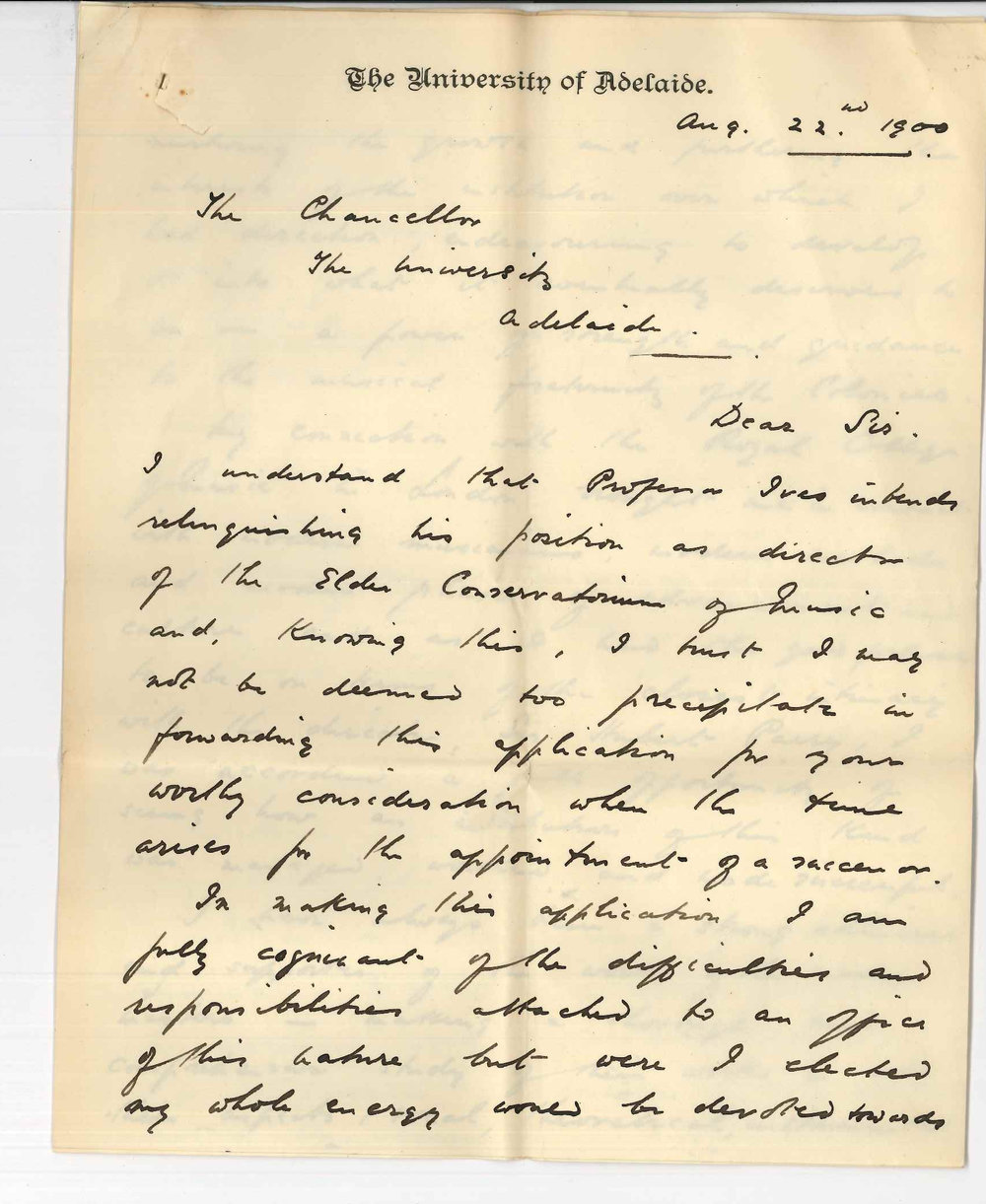 Bryceson Treharne - The University - Conservatorium - Concerning Directorship of Conservatorium