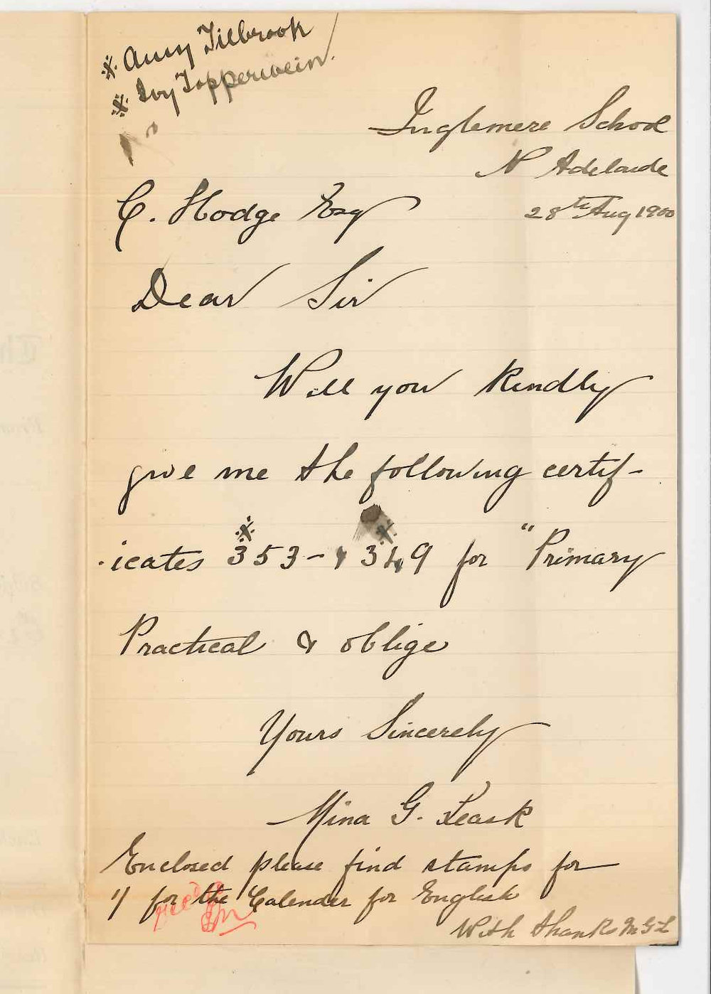 Miss Mina Graham Leask - North Adelaide - Requesting Music Certificates