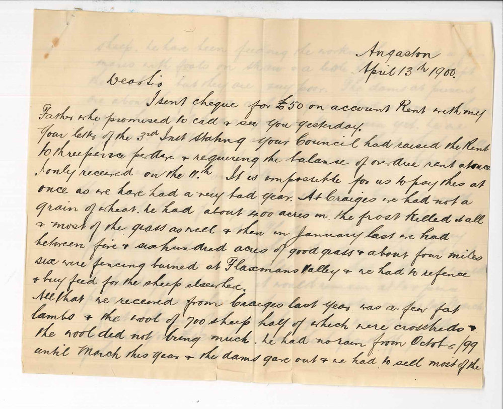 James P Heggie - Angaston - Concerning rent of land at Craigies Plains - Current situation