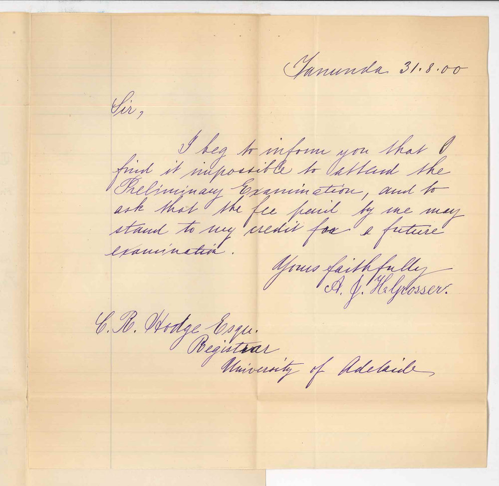 A J H Grosser - Tanunda - Withdrawing from Preliminary Examination