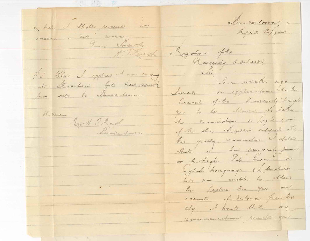 Reverend H J Rush - Bordertown - Exemption from attendance on lectures