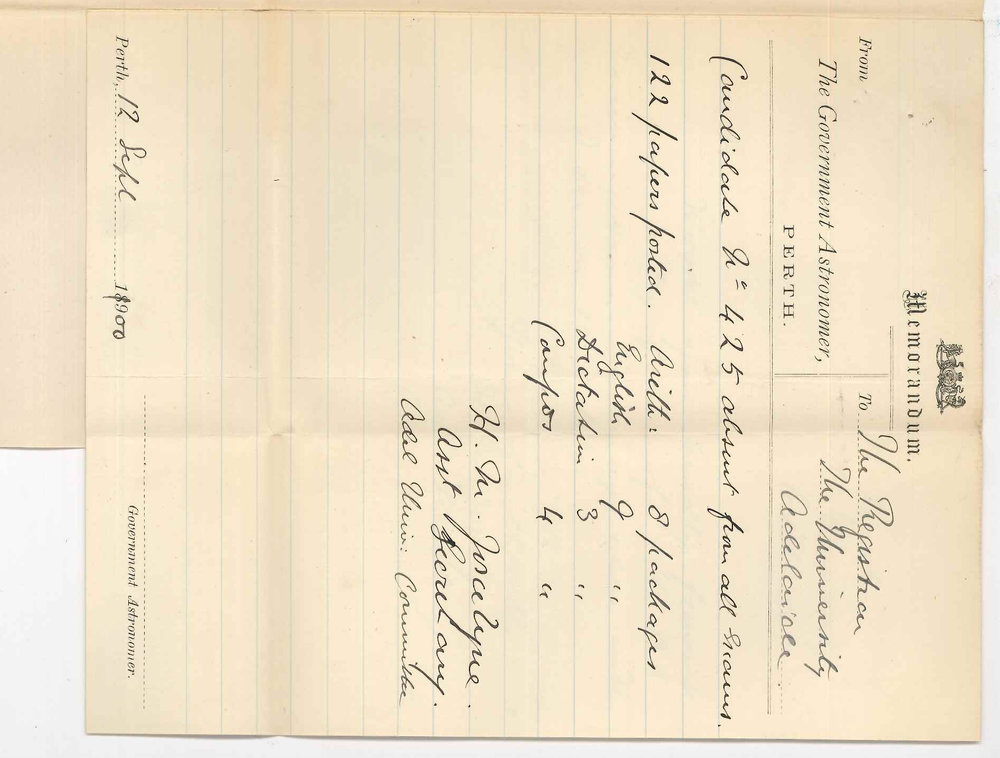 Henry Maurice Joscelyne - Perth - Concerning Preliminary Examination and requesting supply of BA entry forms
