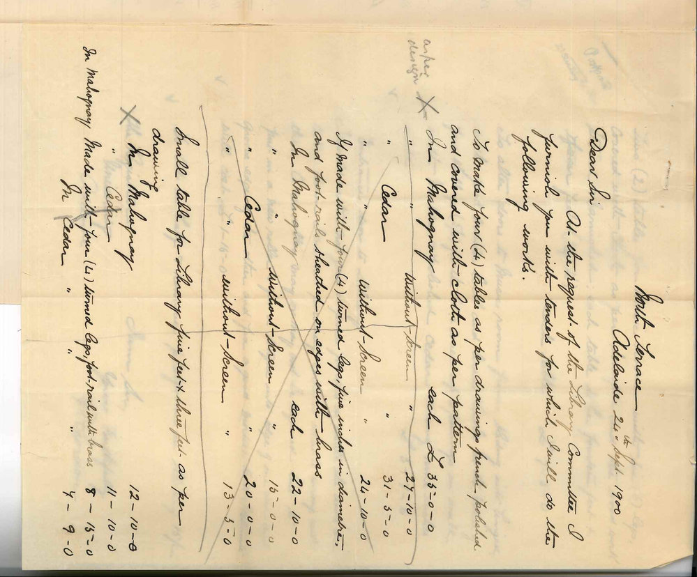 P Gordon - Adelaide - Report concerning furnishing of Library