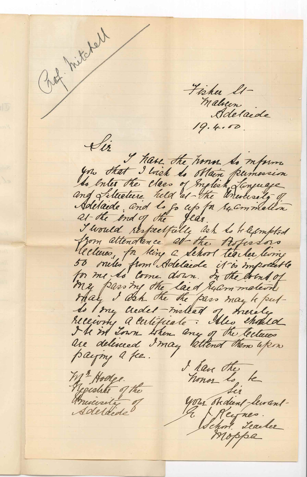 Miss E J Keynes - Malvern - Exemption from attendance on lectures