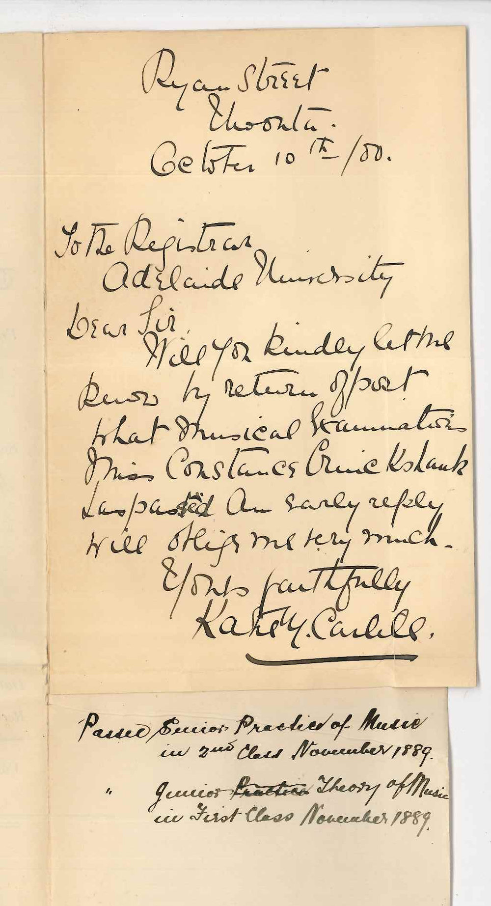 Miss K M Carlile - Moonta - Which Music Examination Miss C Cruickshank has passed