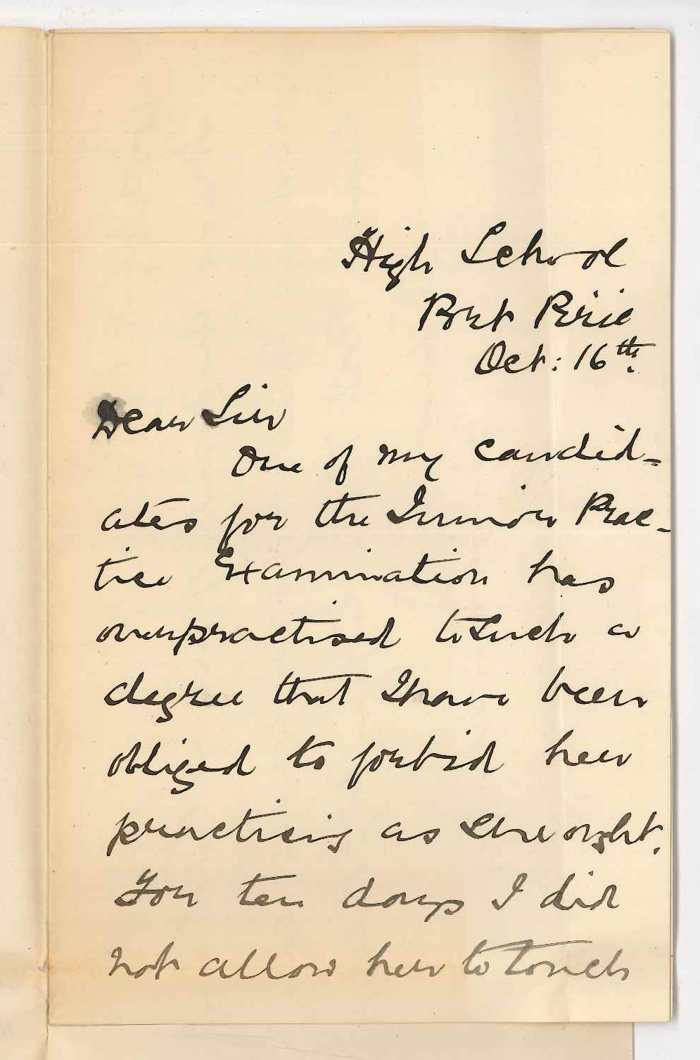 Miss Bessie Scott - High School - Port Pirie - Concerning candidate in Junior Practice of Music Exam