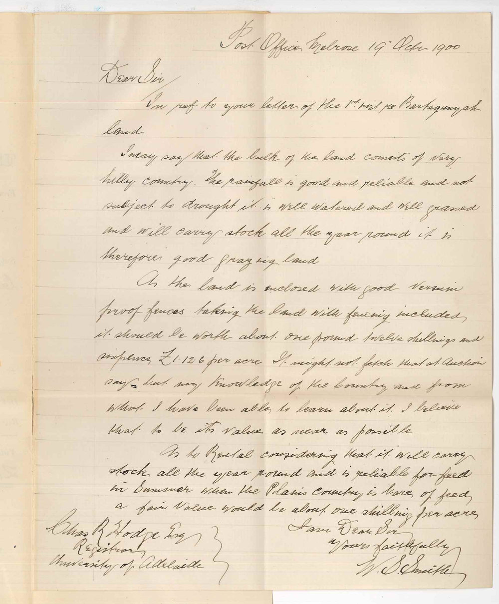 W S Smith - Melrose - Concerning Bartagunyah land rent