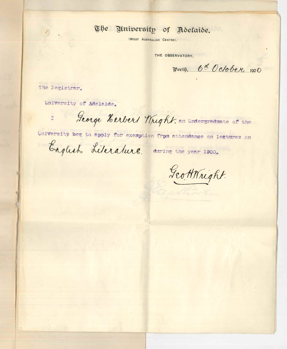 George H Wright - C J Westhoven - Miss G M Walton - Miss M Dibden and E L Coulter - Applications for exemption from attendance of lectures