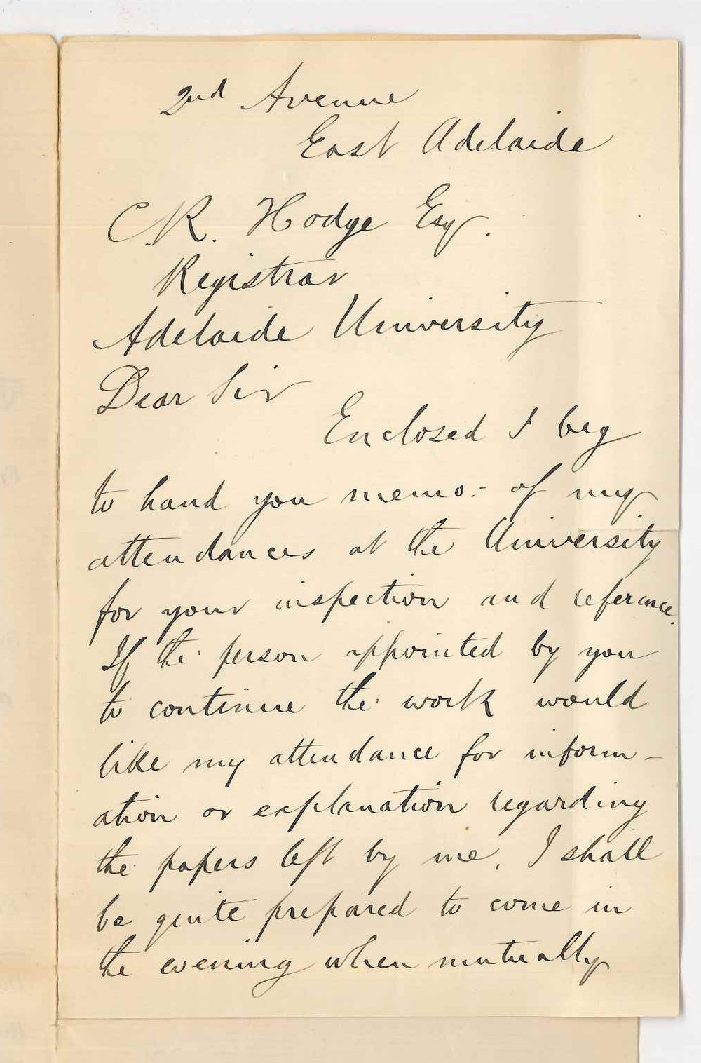 James Steele - East Adelaide - Forwarding memo of attendance at the University