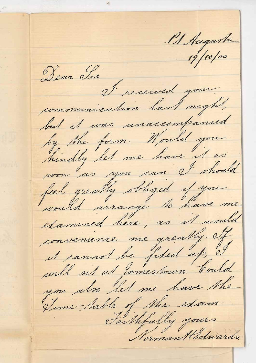 Norman H Edwards - Port Augusta - Permission to sit at Port Augusta for Senior Public Examination